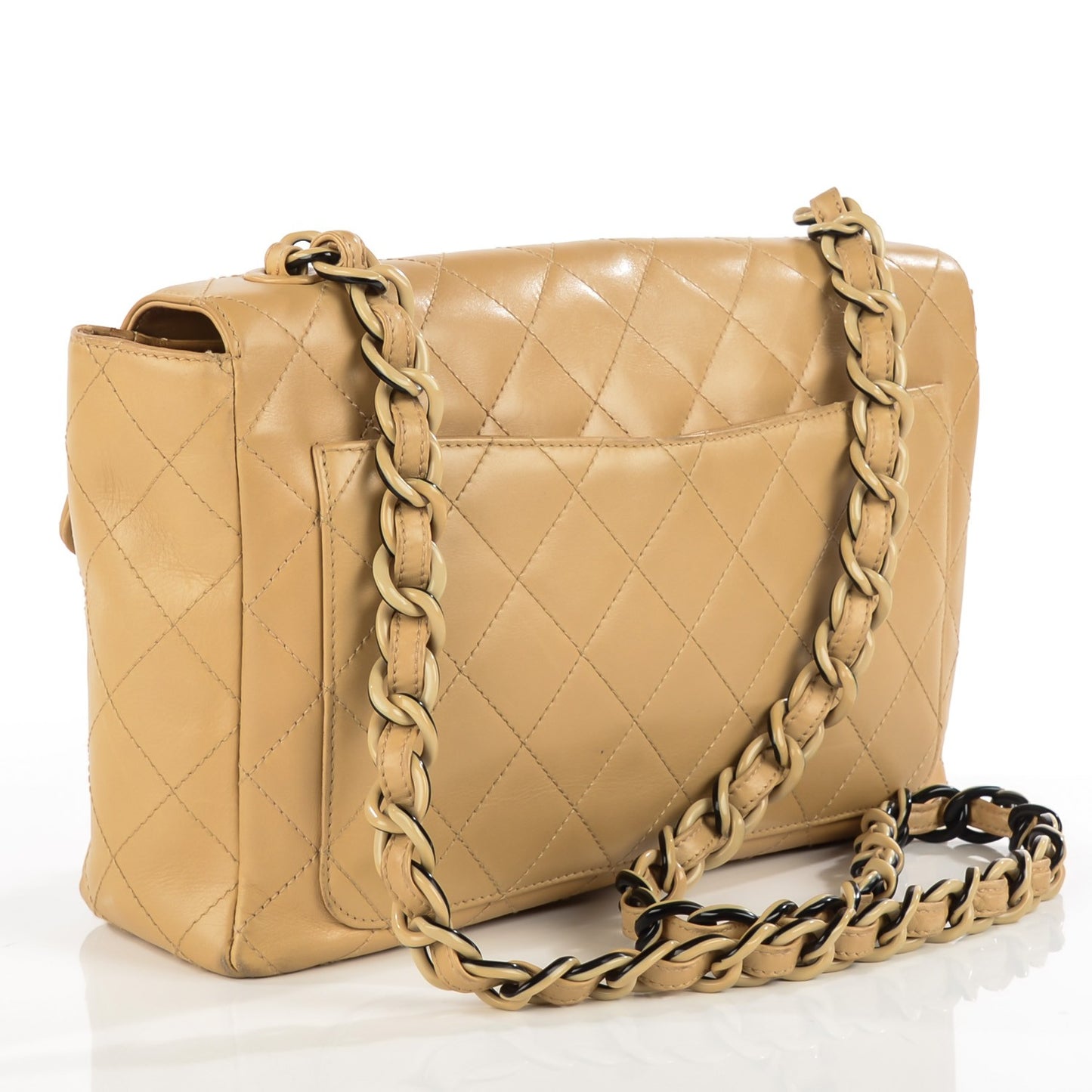Lambskin Quilted Jumbo Single Flap Beige