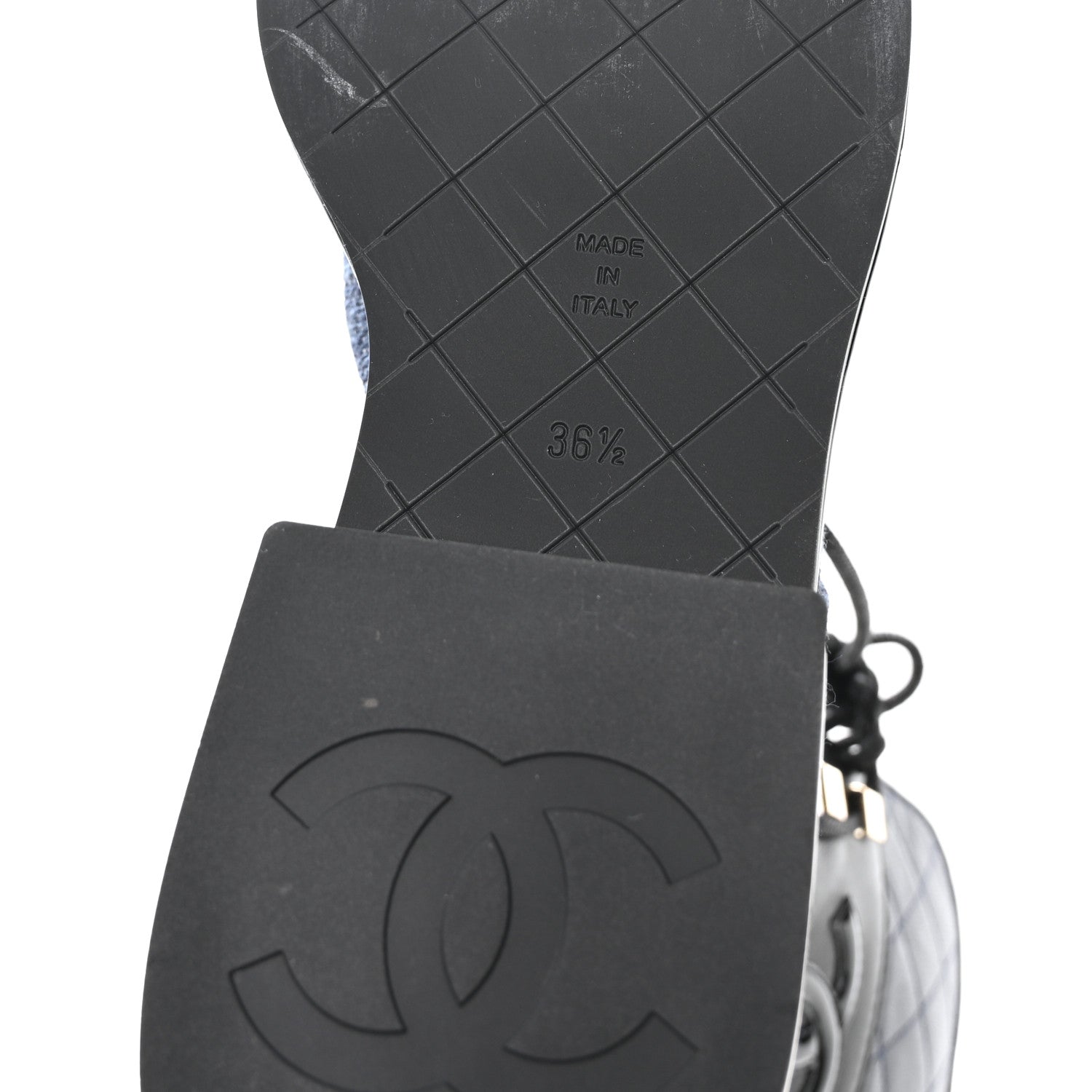 Chanel Fabric Patent Lambskin Quilted CC Lace Up Combat Boots 36.5 Navy Blue Black 7 of 9