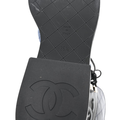 Chanel Fabric Patent Lambskin Quilted CC Lace Up Combat Boots 36.5 Navy Blue Black 7 of 9