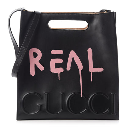 Gucci Calfskin GucciGhost Real Medium XL Tote Black Pink 1 of 9