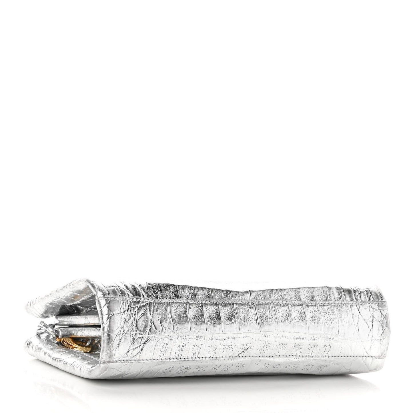 Metallic Crocodile Chain Clutch Silver
