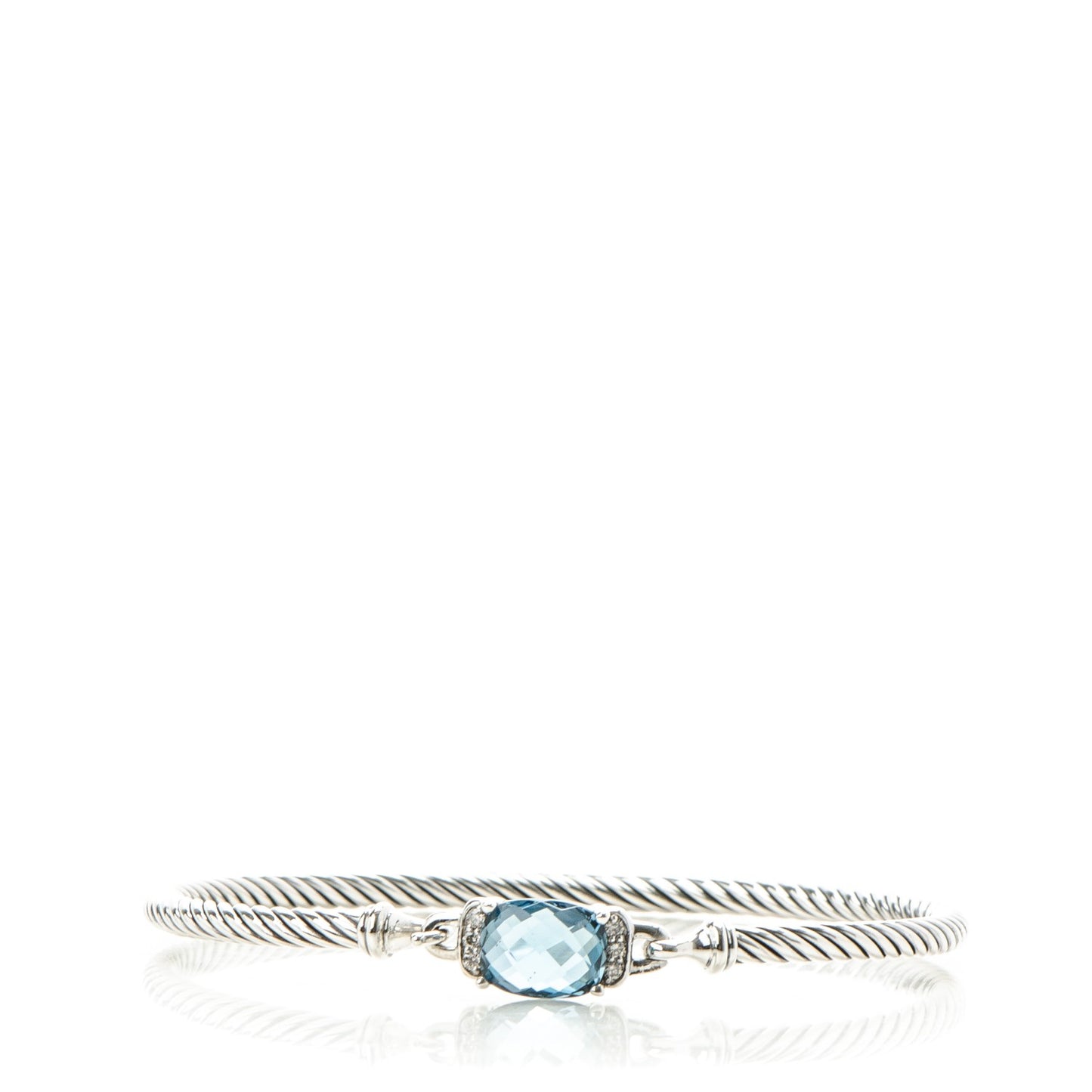 Sterling Silver Diamond Blue Topaz 3mm Petite Wheaton Bracelet