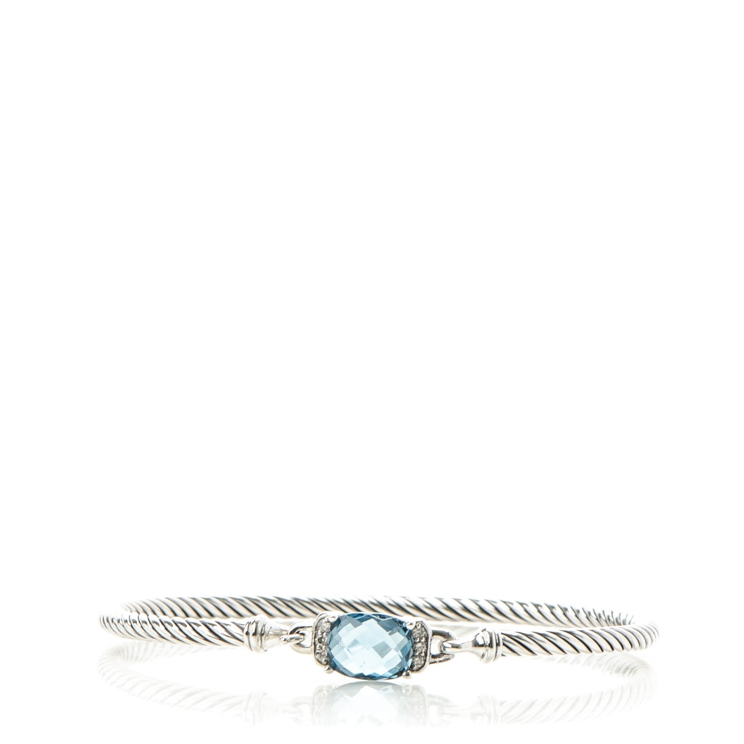 David Yurman Sterling Silver Diamond Blue Topaz 3mm Petite Wheaton Bracelet 1 of 5
