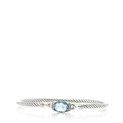 David Yurman Sterling Silver Diamond Blue Topaz 3mm Petite Wheaton Bracelet 1 of 5