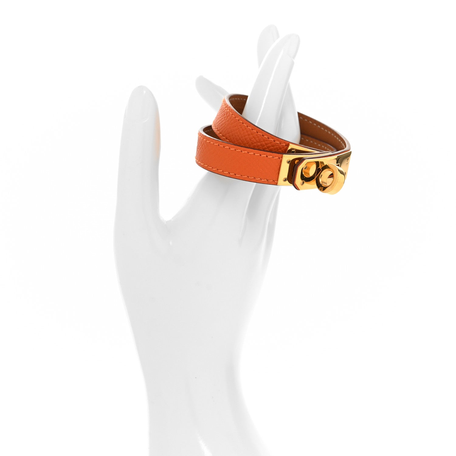 Hermes Epsom Kelly Double Tour Bracelet S Orange 2 of 6