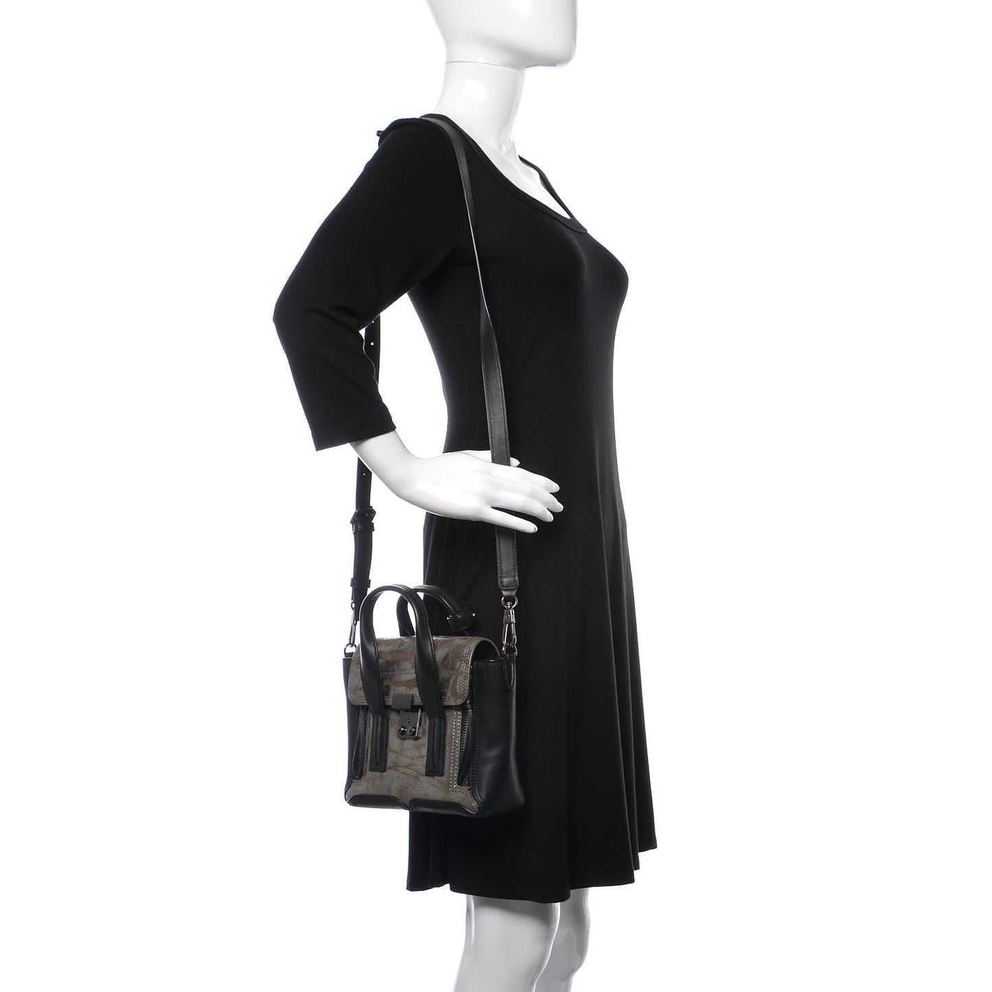 3.1 Metallic Calfskin Shark Embossed Mini Pashli Satchel Black Gunmetal
