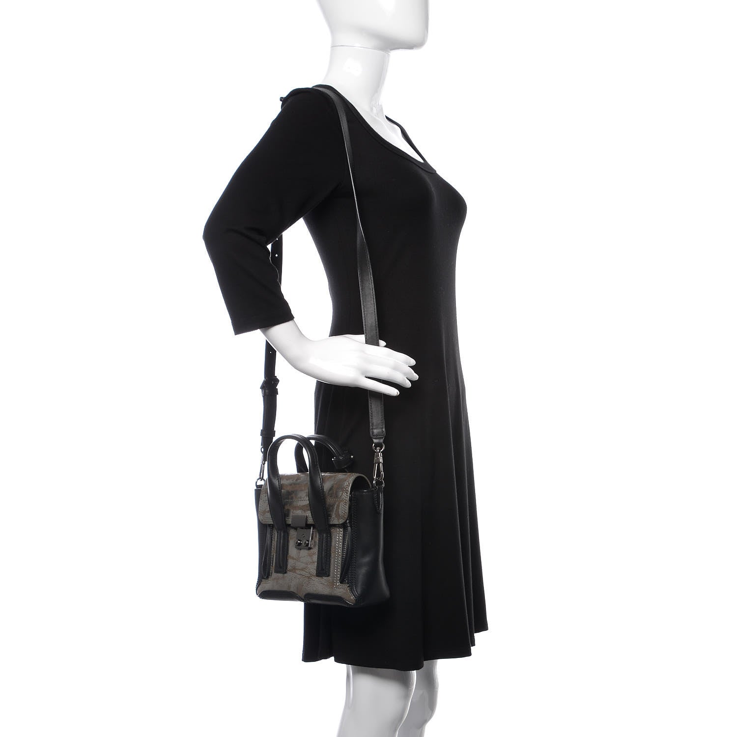3.1 Phillip Lim 3.1 Metallic Calfskin Shark Embossed Mini Pashli Satchel Black Gunmetal 2 of 10