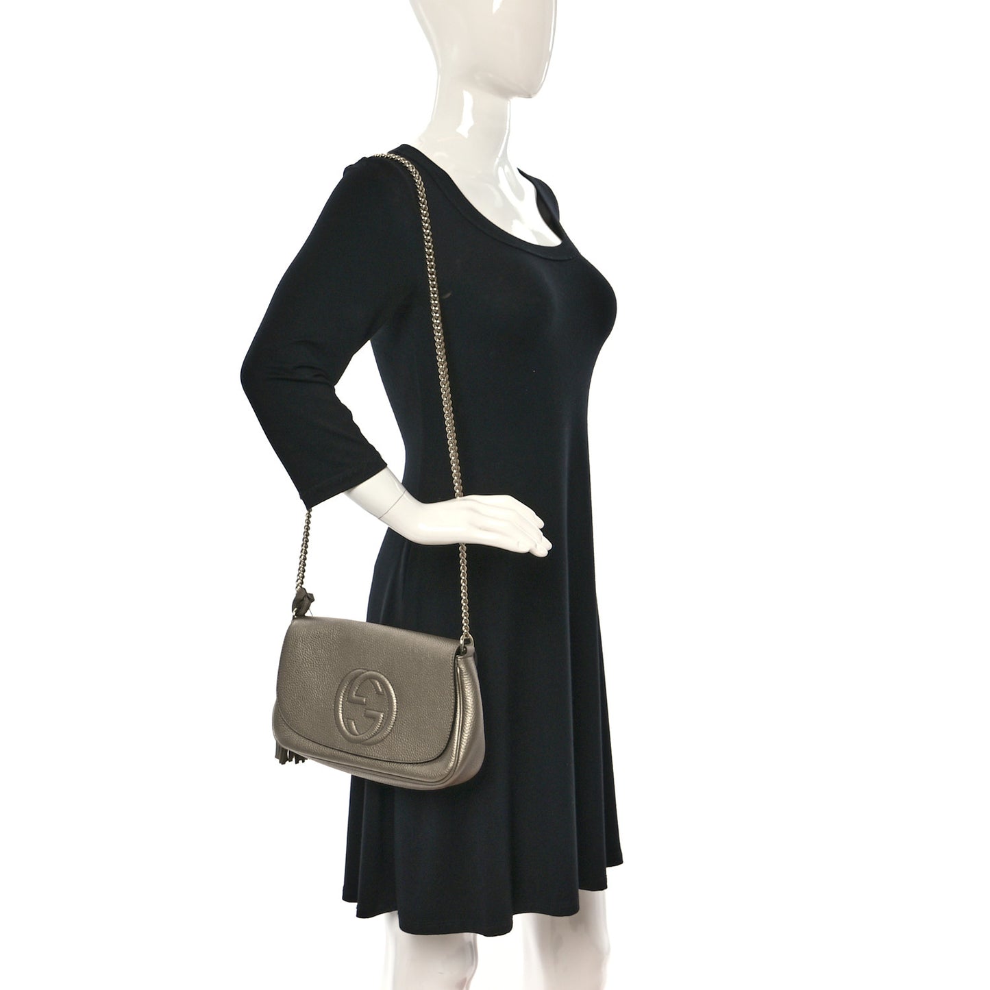 Metallic Pebbled Calfskin Medium Soho Flap Crossbody Golden Beige