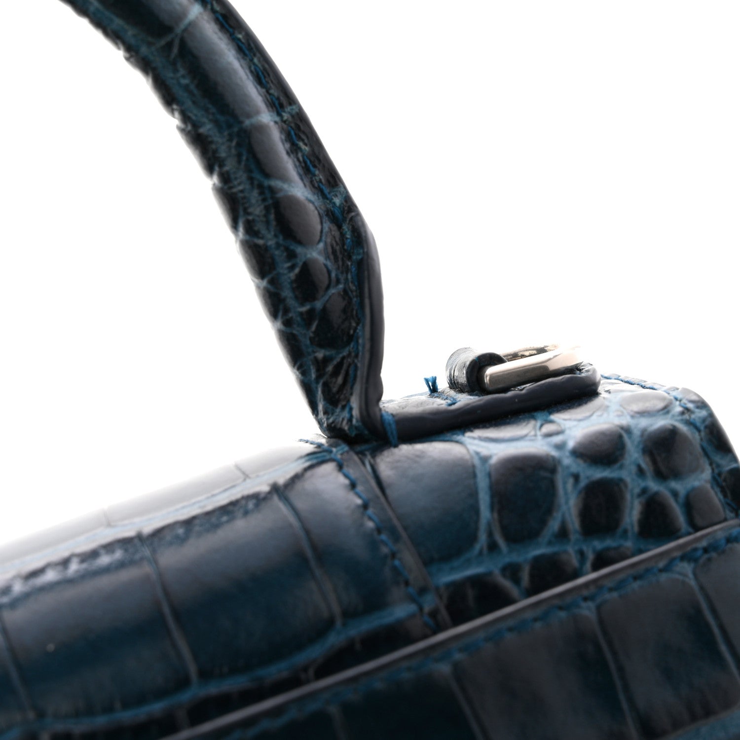 Balenciaga Shiny Calfskin Crocodile Embossed Hourglass Top Handle Bag XS Denim Blue 12 of 12