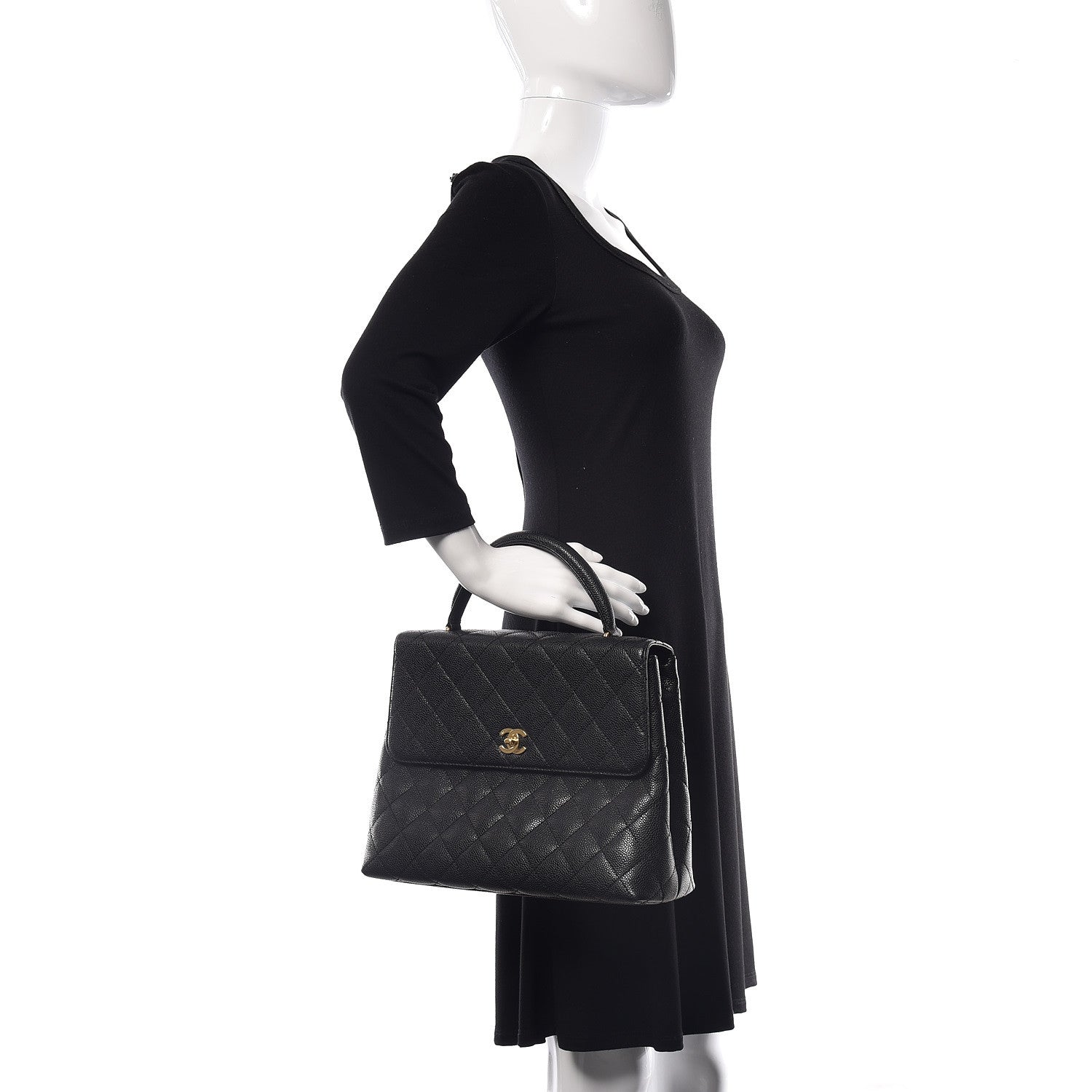 Chanel Caviar Quilted Jumbo Kelly Flap Black 2 of 9