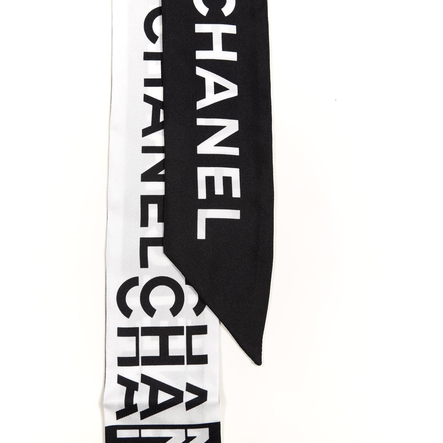 Silk Logo Slim Bandeau Scarf Black White