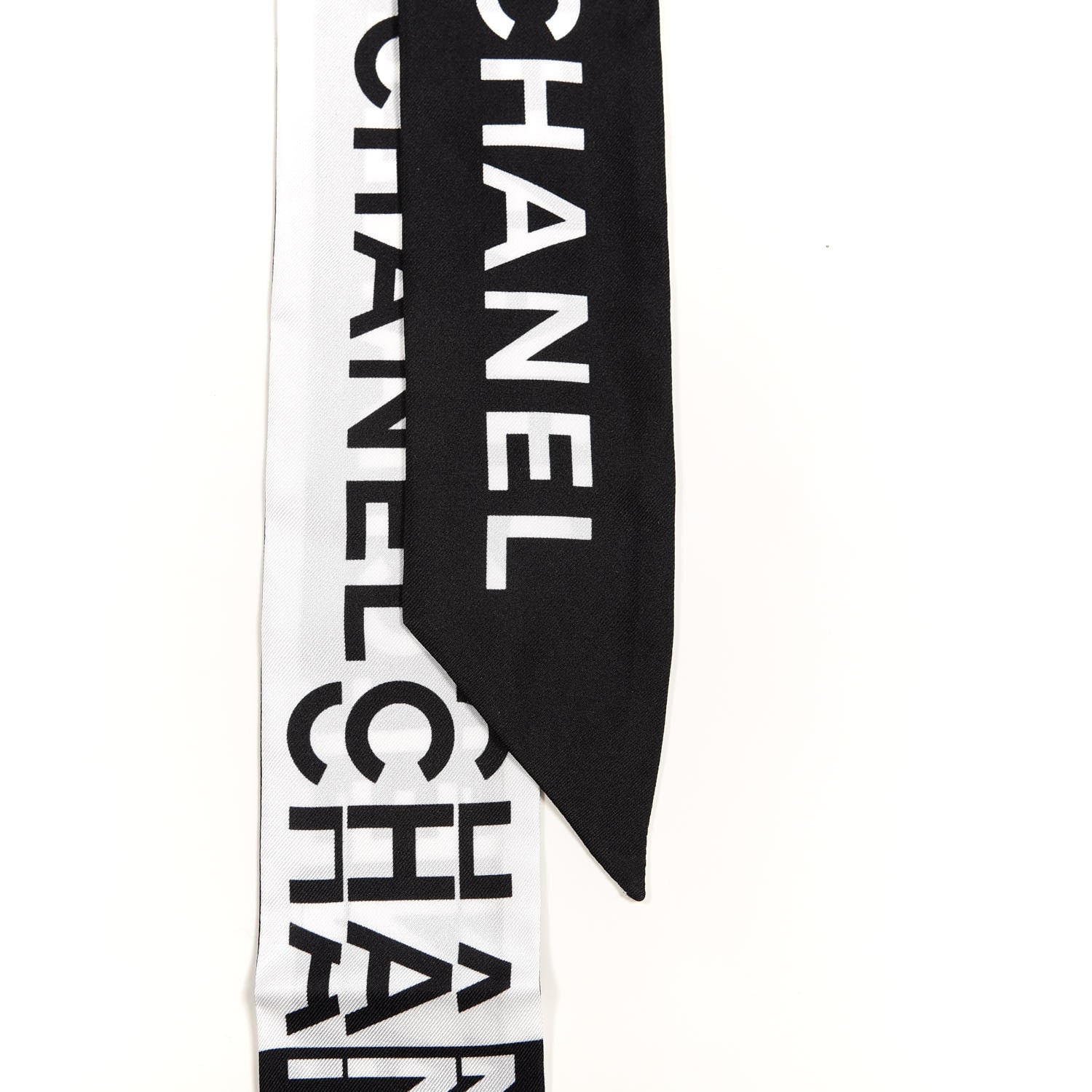 Chanel Silk Logo Slim Bandeau Scarf Black White 2 of 4