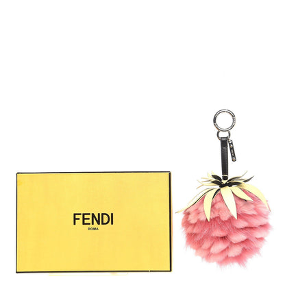 Fendi Fox Rabbit Fur Nappa Pineapple Bag Charm Rosa Scuro Banana Multicolor 5 of 5