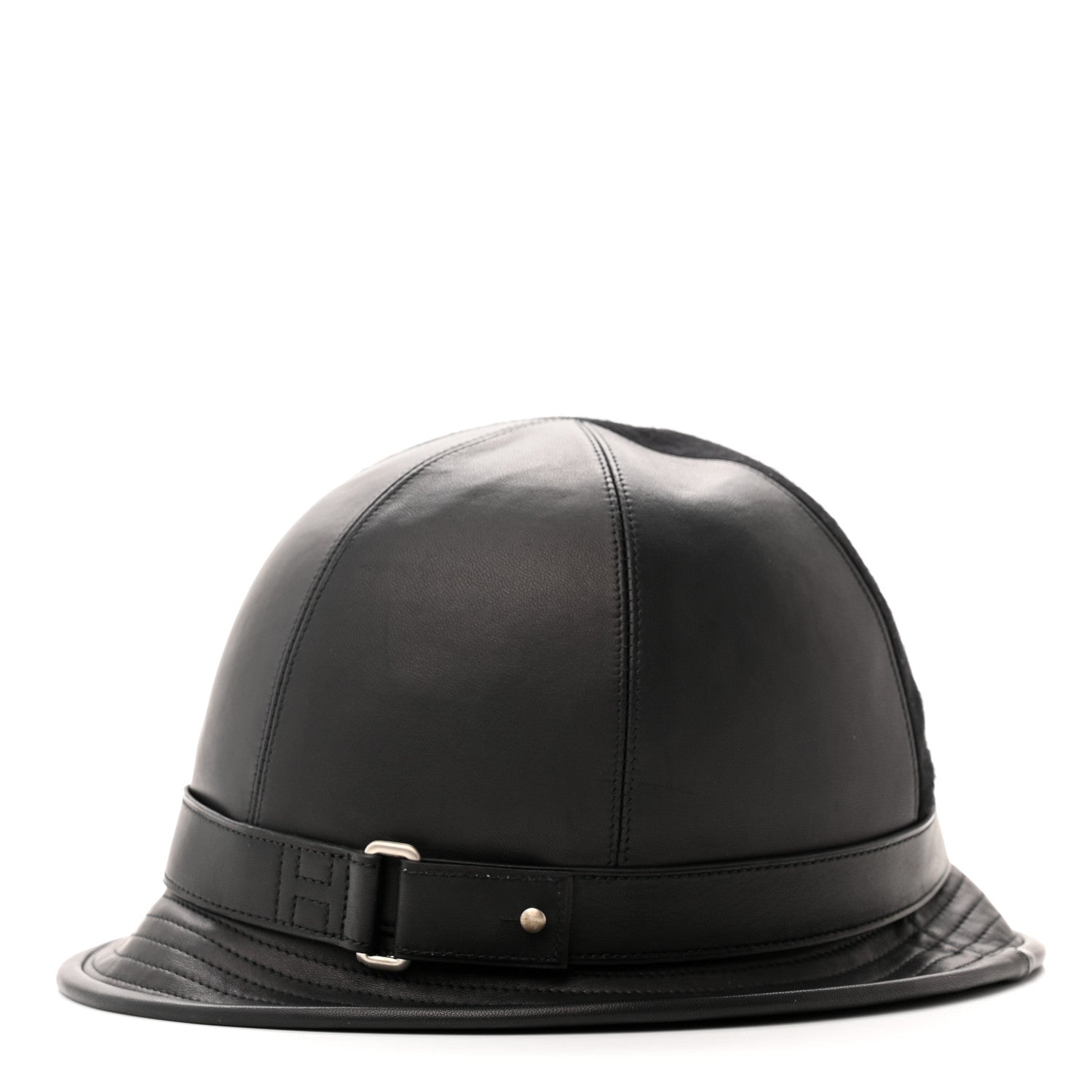 Hermes Wool Calfskin Hat 57 Black 4 of 11