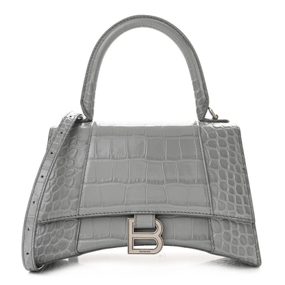 Balenciaga Shiny Calfskin Crocodile Embossed Small Hourglass Top Handle Bag Balenciaga Grey 1 of 9