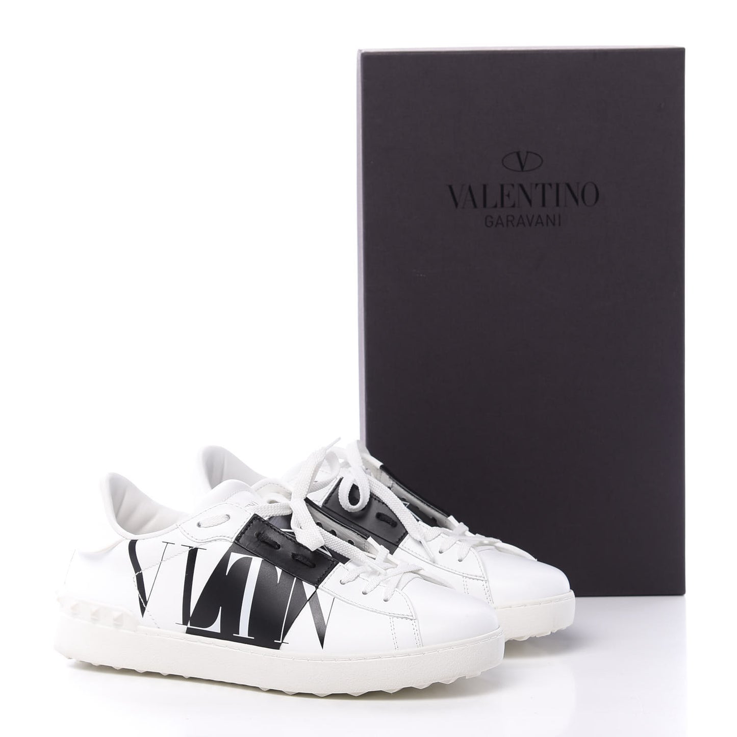 Calfskin Star VLTN Mens Rockstud Open Sneakers 41 White