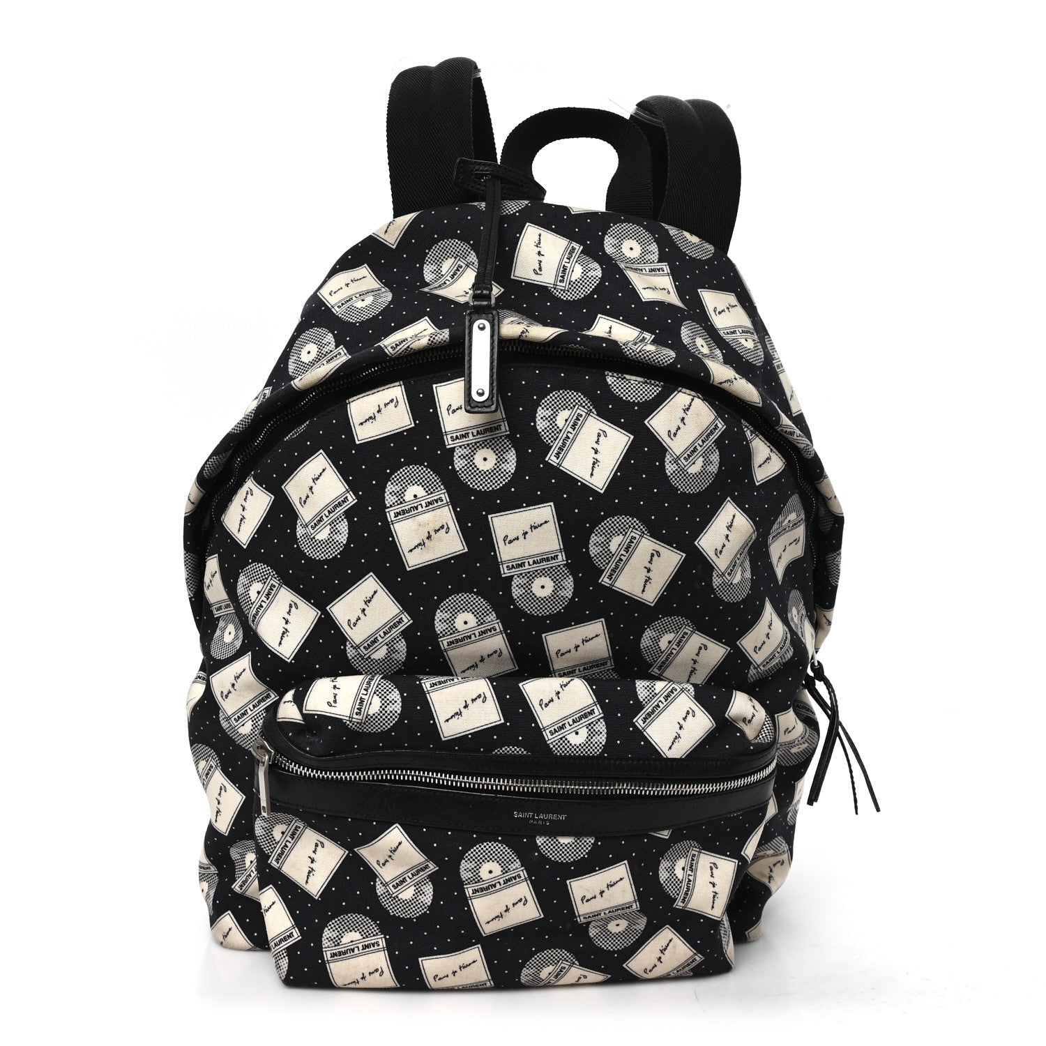 Saint Laurent Canvas Record Print City Backpack Black White 1 of 10