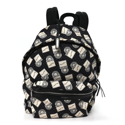 Saint Laurent Canvas Record Print City Backpack Black White 1 of 10