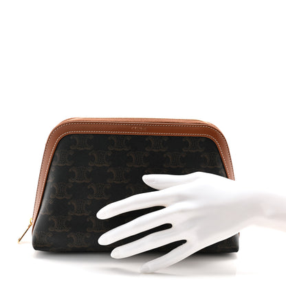 Celine Triomphe Canvas Calfskin Medium Cosmetic Pouch Tan 2 of 12