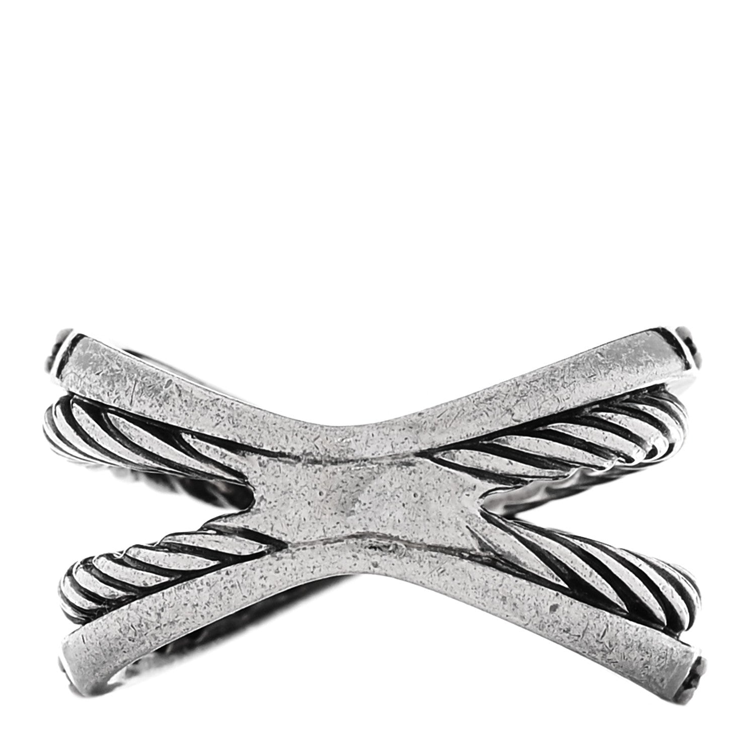 David Yurman Sterling Silver Black Diamond X Crossover Cable Ring 53 6.25 3 of 4