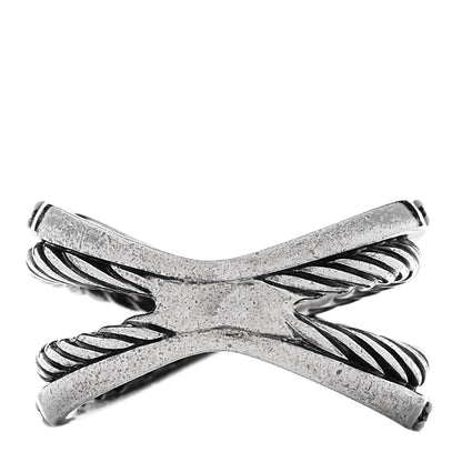 David Yurman Sterling Silver Black Diamond X Crossover Cable Ring 53 6.25 3 of 4