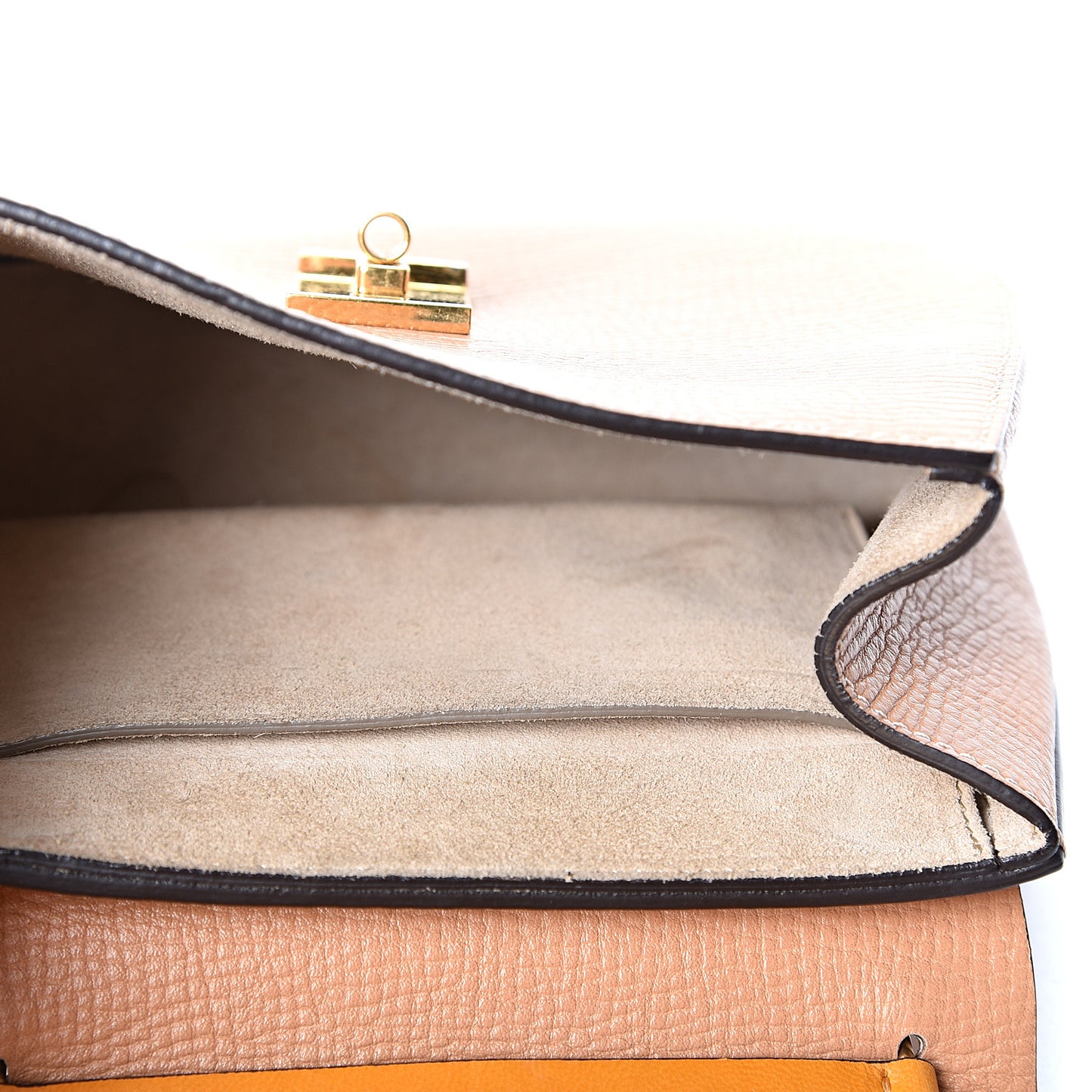 Grained Calfskin Lambskin Bi-Color Drew Shoulder Bag Wet Sand Sunflower