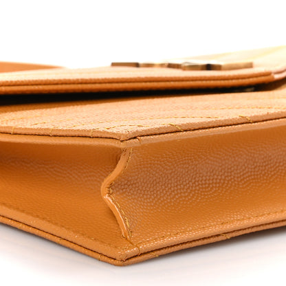 Saint Laurent Grain De Poudre Matelasse Chevron Monogram Envelope Chain Wallet Senape Yellow 8 of 9