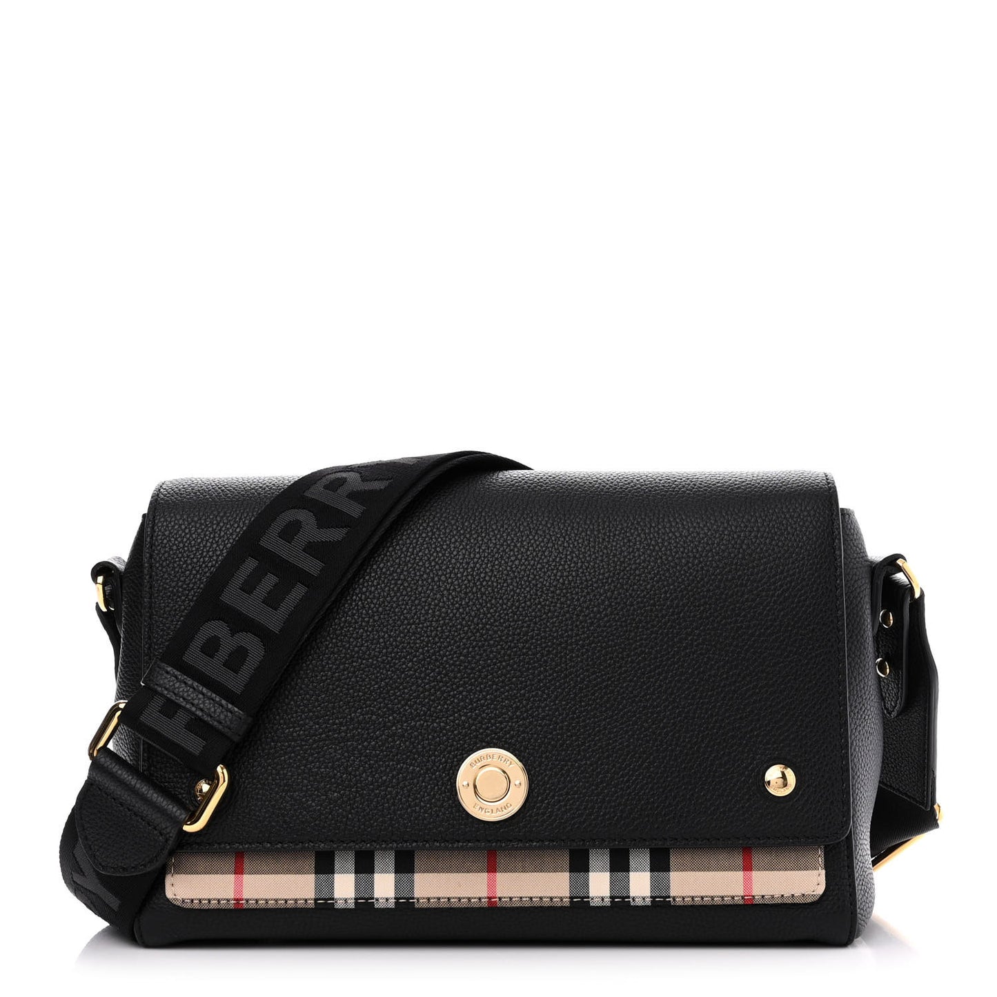 Grainy Calfskin Vintage Check Note Crossbody Bag Black