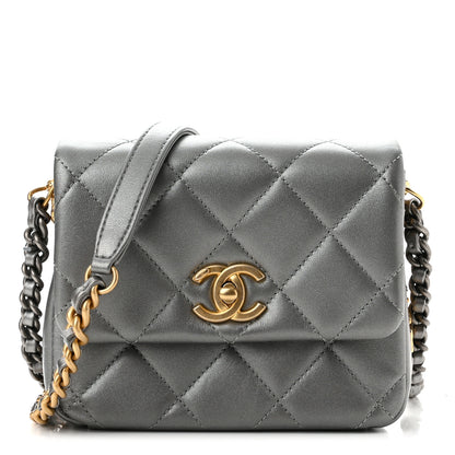 Chanel Metallic Lambskin Quilted Mini Side Note Flap Grey 1 of 10
