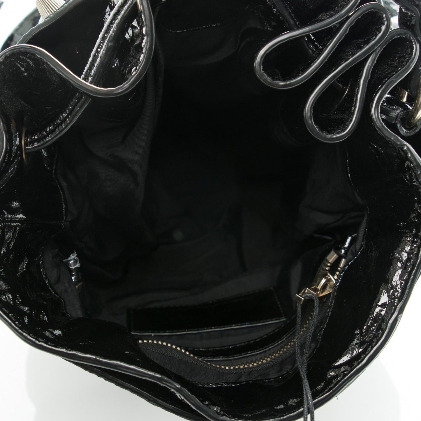 Patent Diego Bucket Bag Black Brass Hardware