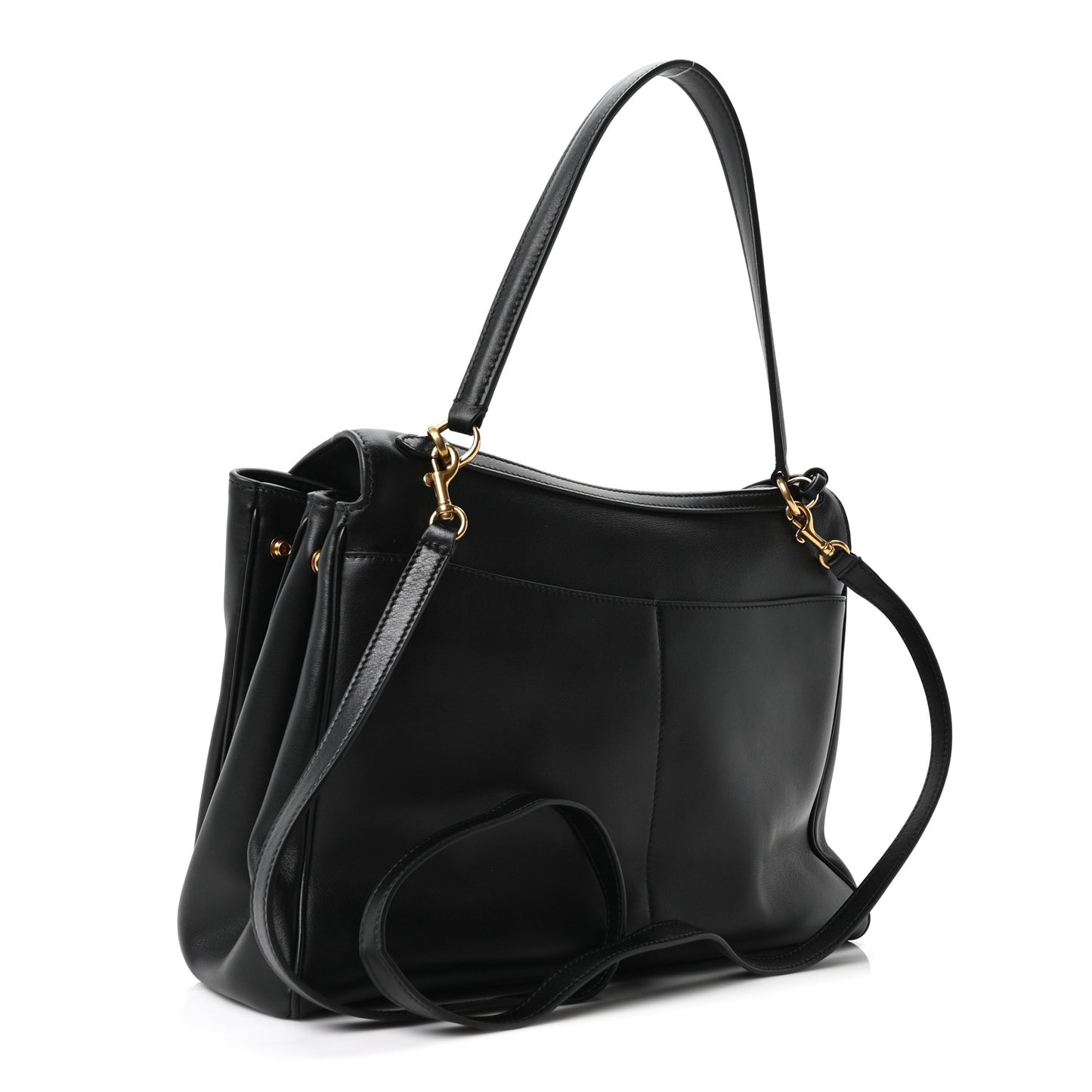 Natural Smooth Calfskin Medium Rodeo Top Handle Handbag Black