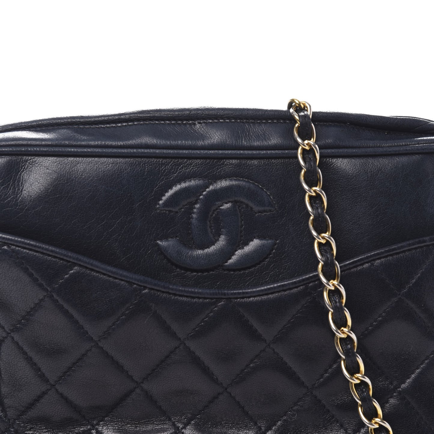 Lambskin Quilted CC Tassel Camera Case Navy