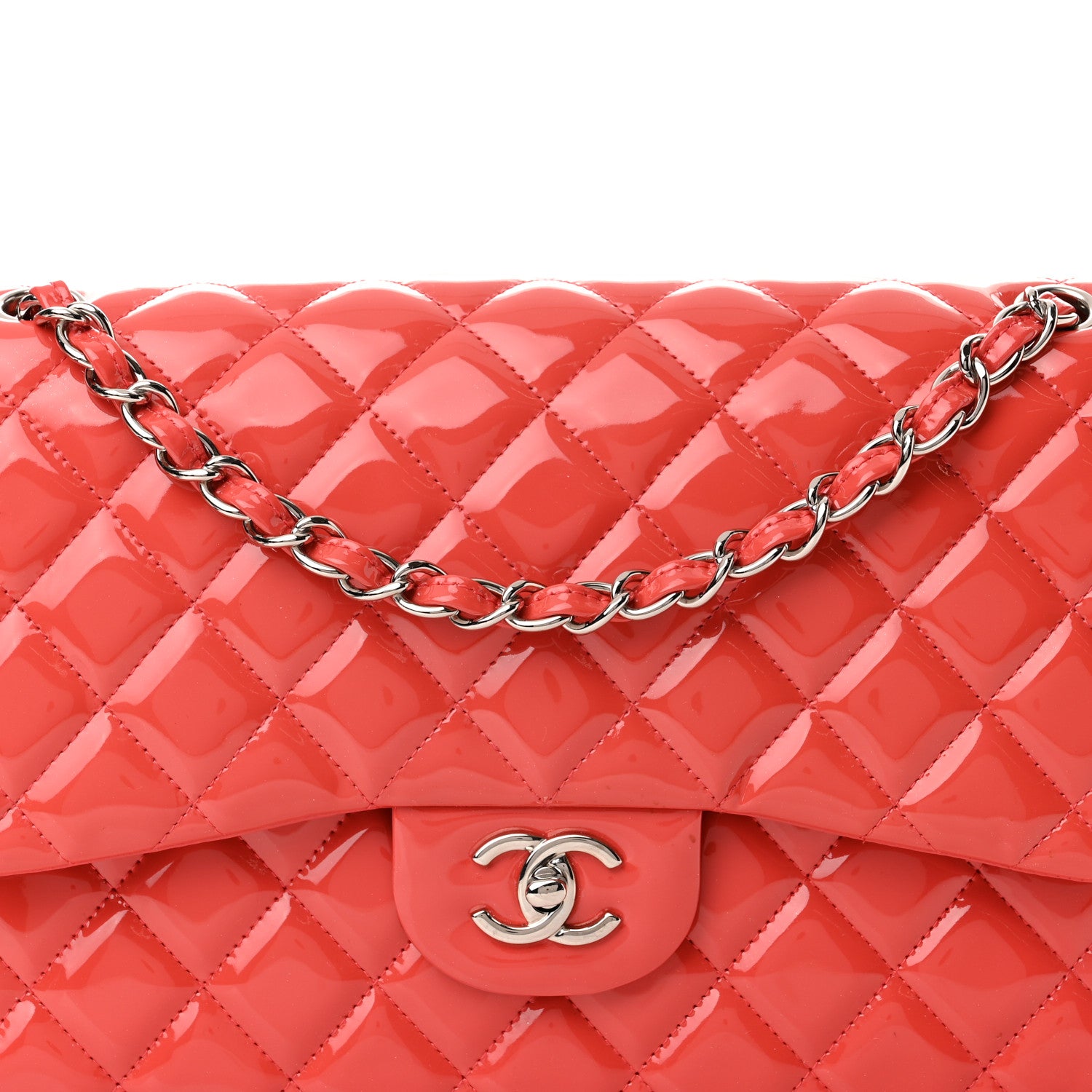 Chanel Patent Quilted Jumbo Double Flap Coral 8 of 11