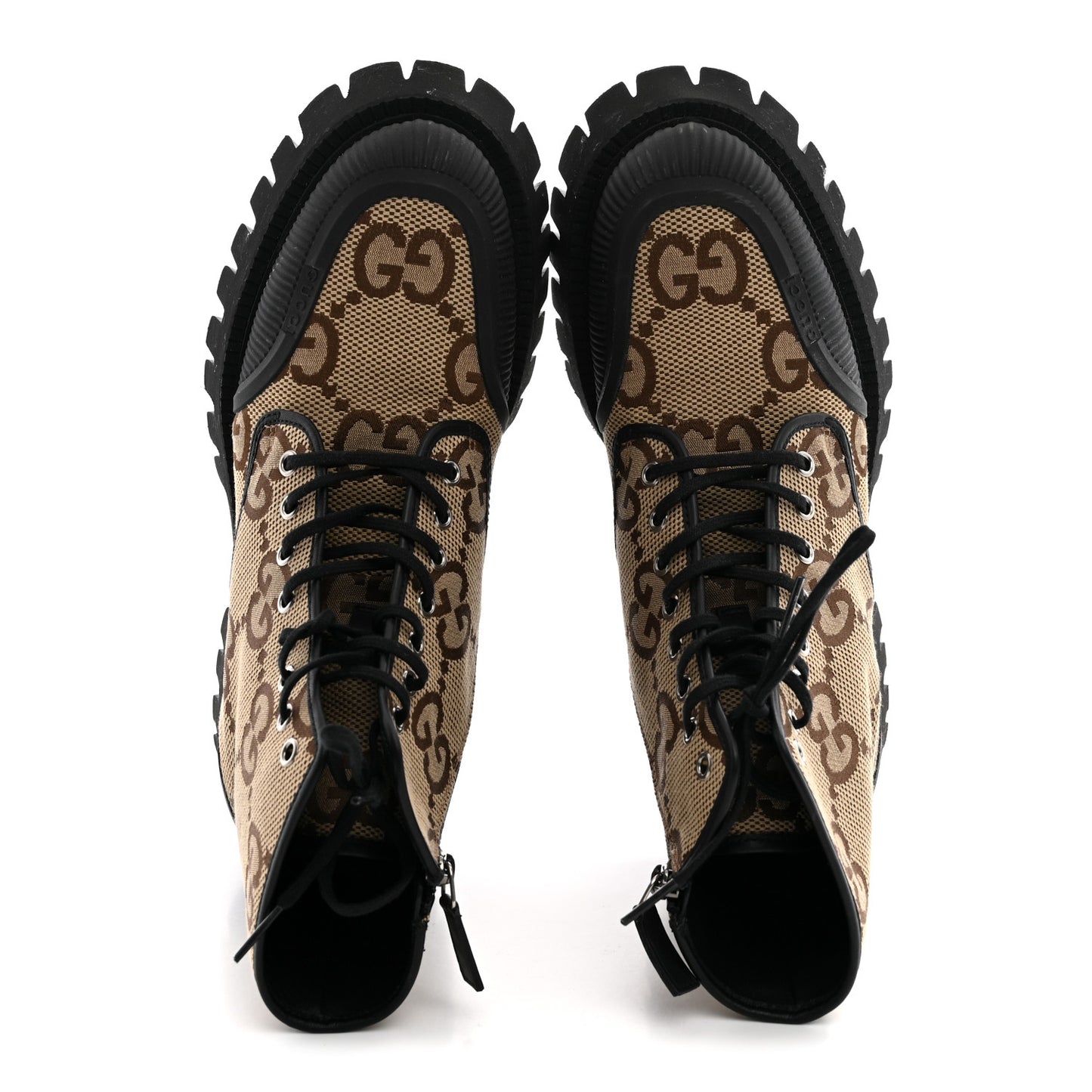 Monogram Jumbo GG Miro Soft Calfskin Mens Lace Up Combat Boots 8 Camel Ebony Black