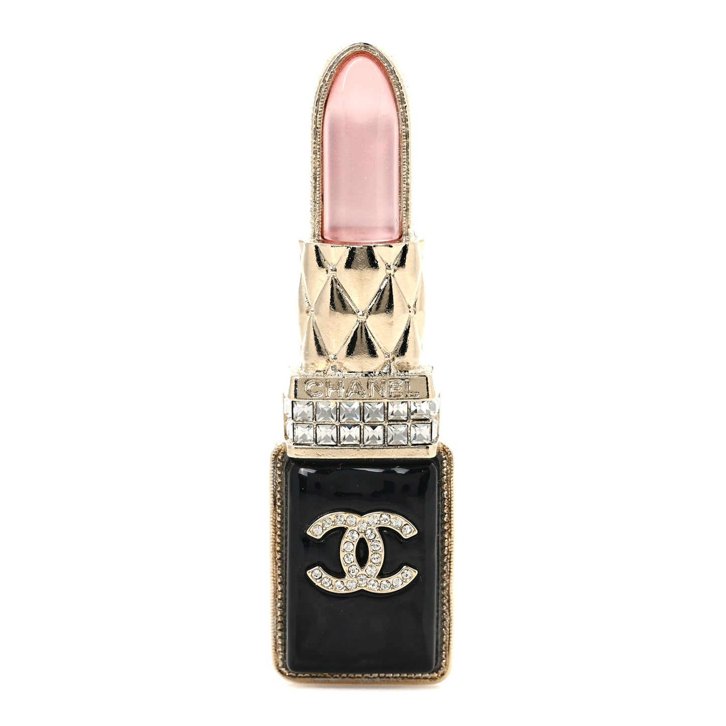 Metal Strass Pearl Lipstick Brooch Pink Gold