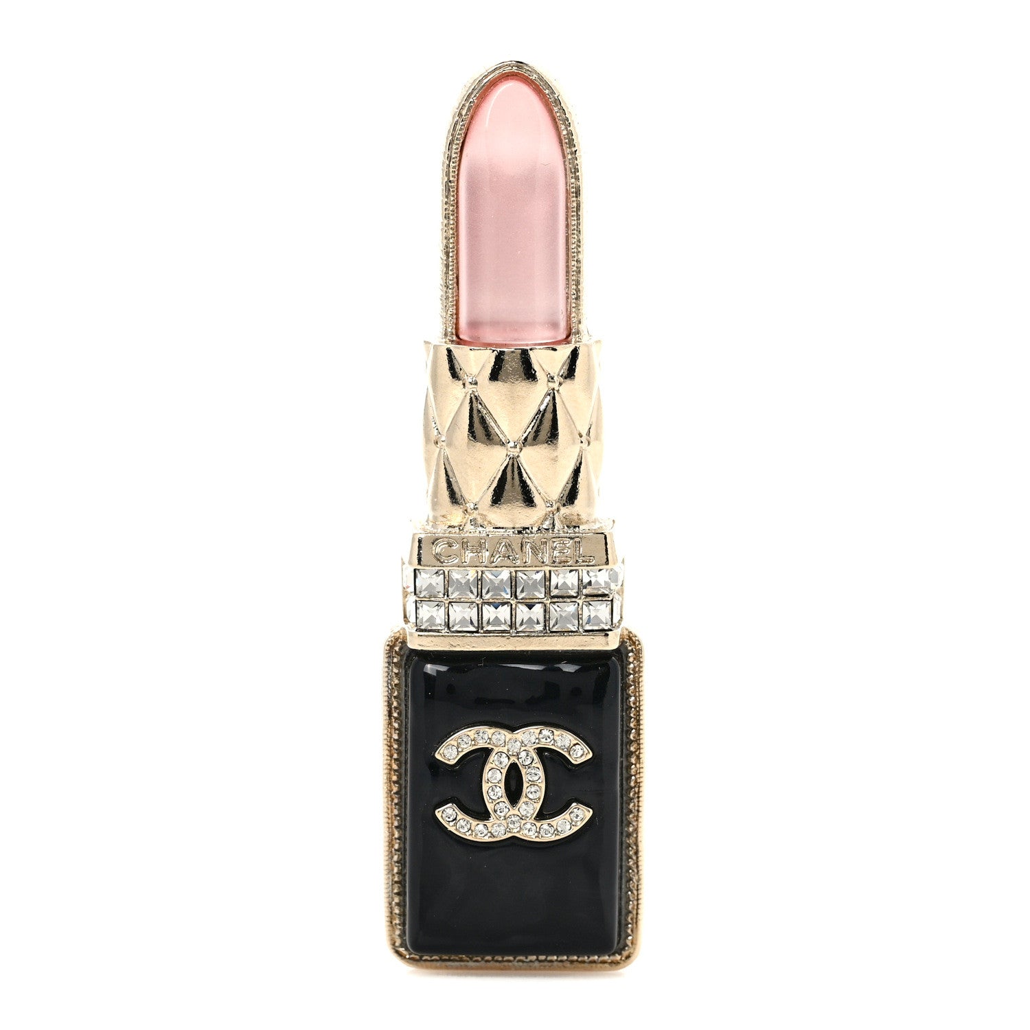 Chanel Metal Strass Pearl Lipstick Brooch Pink Gold 1 of 4