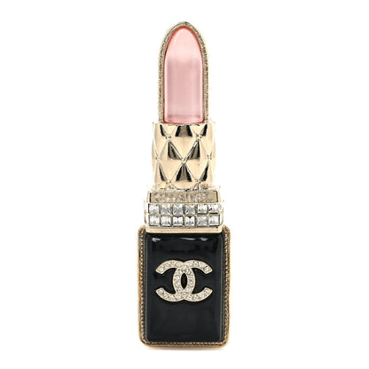 Chanel Metal Strass Pearl Lipstick Brooch Pink Gold 1 of 4