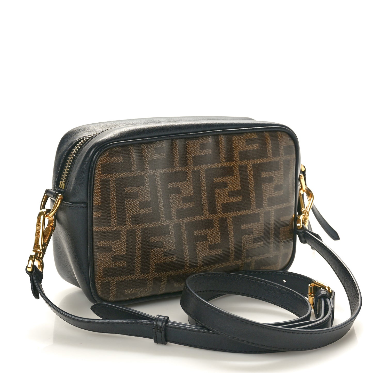 Glazed Fabric Vitello Century FF 1974 Stamp Patch Mini Camera Case Mogano Panna Black