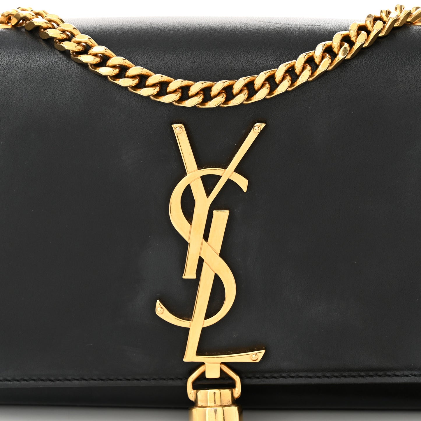 Smooth Calfskin Small Classic Monogram Kate Tassel Satchel Black