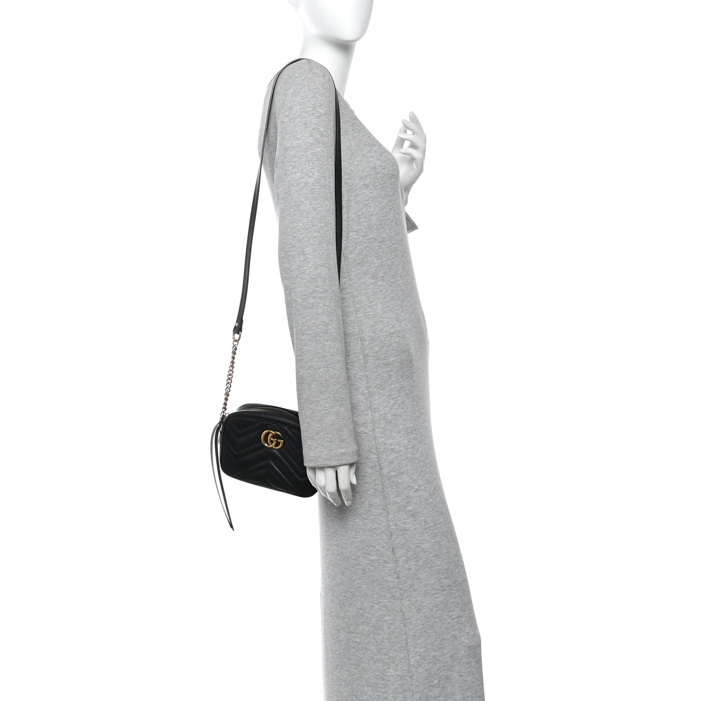 Calfskin Matelasse Mini GG Marmont Chain Shoulder Bag Black