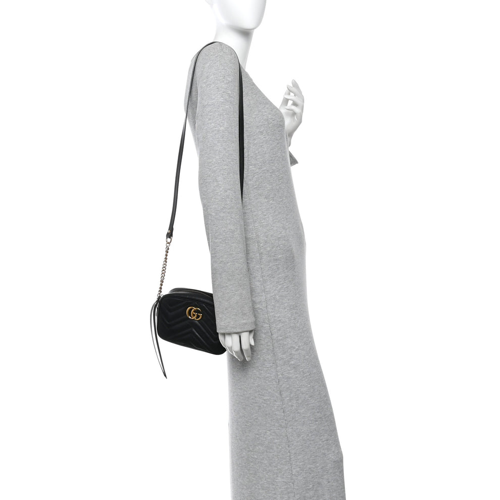 Gucci Calfskin Matelasse Mini GG Marmont Chain Shoulder Bag Black ...