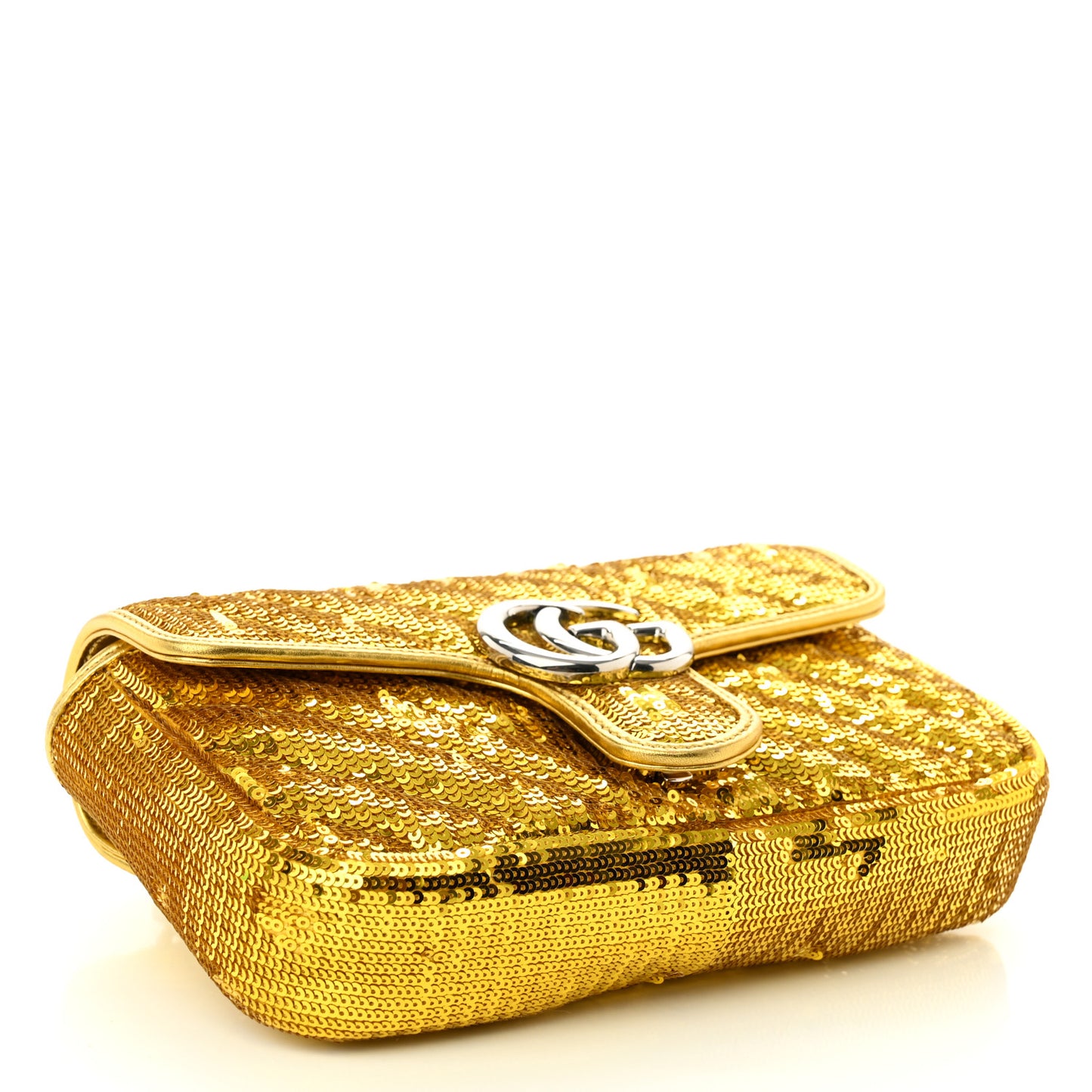 Sequin Matelasse Diagonal Mini GG Marmont Shoulder Bag Gold