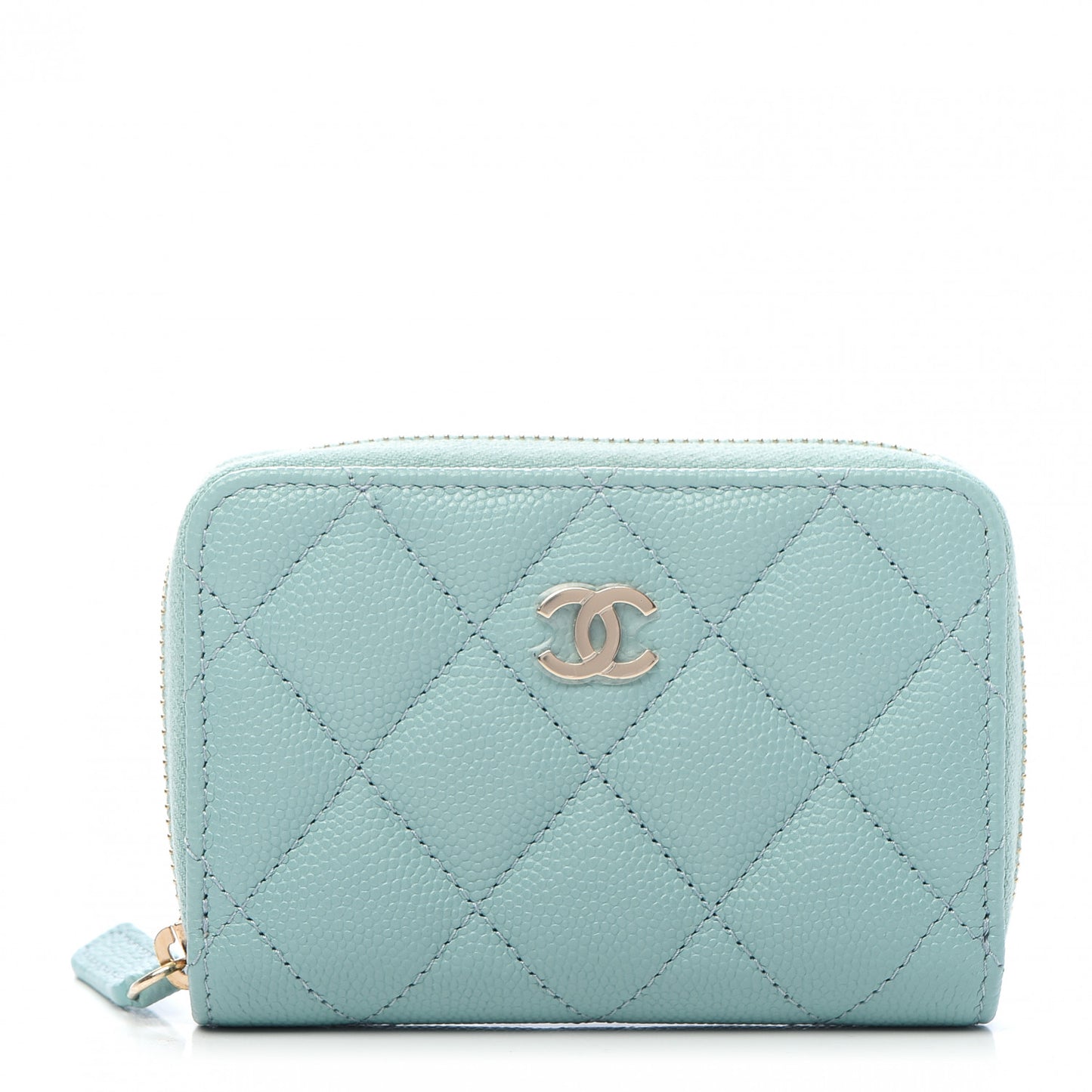 Caviar Quilted Zip Coin Purse Light Blue