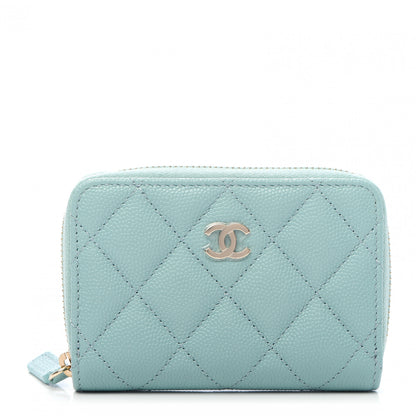 Chanel Caviar Quilted Zip Coin Purse Light Blue 1 of 10