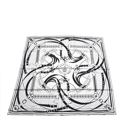 Hermes Silk La Promenade du Matin Bandana Double Face Scarf 140 White Bleu Black Vert Cypres 1 of 4