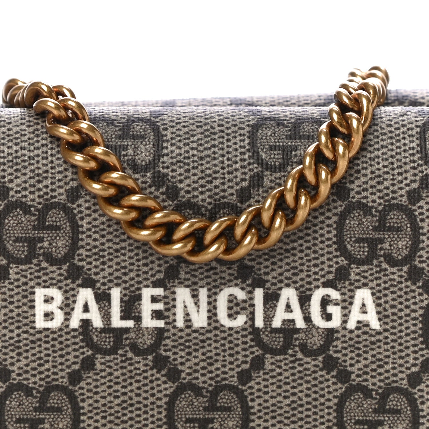 Balenciaga GUCCI X BALENCIAGA GG Supreme Monogram Logo Mini Cash Wallet on Chain Beige Ebony 7 of 10