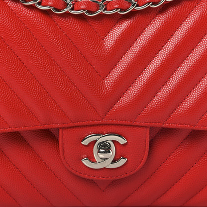 Chanel Caviar Chevron Quilted Medium Double Flap Red 8 of 10