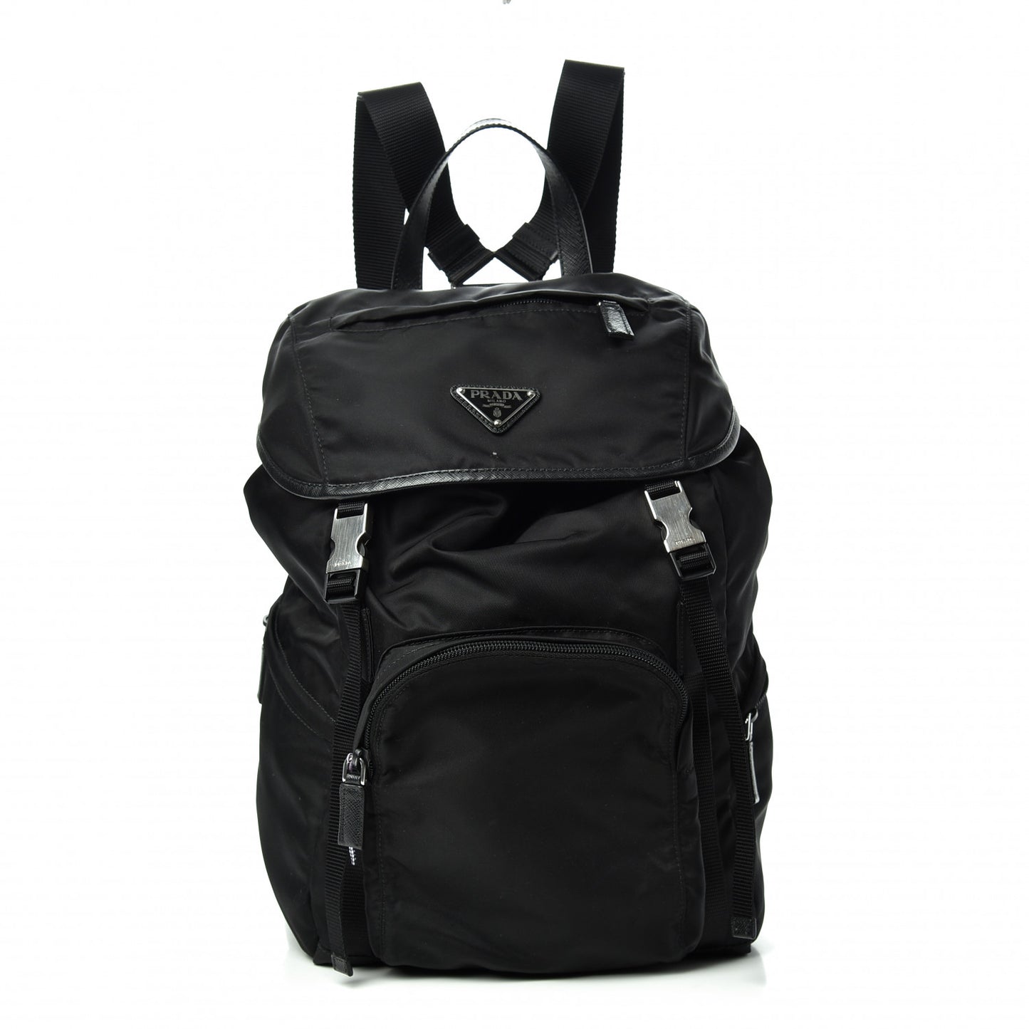 Nylon Vela Saffiano Medium Cinch Backpack Black