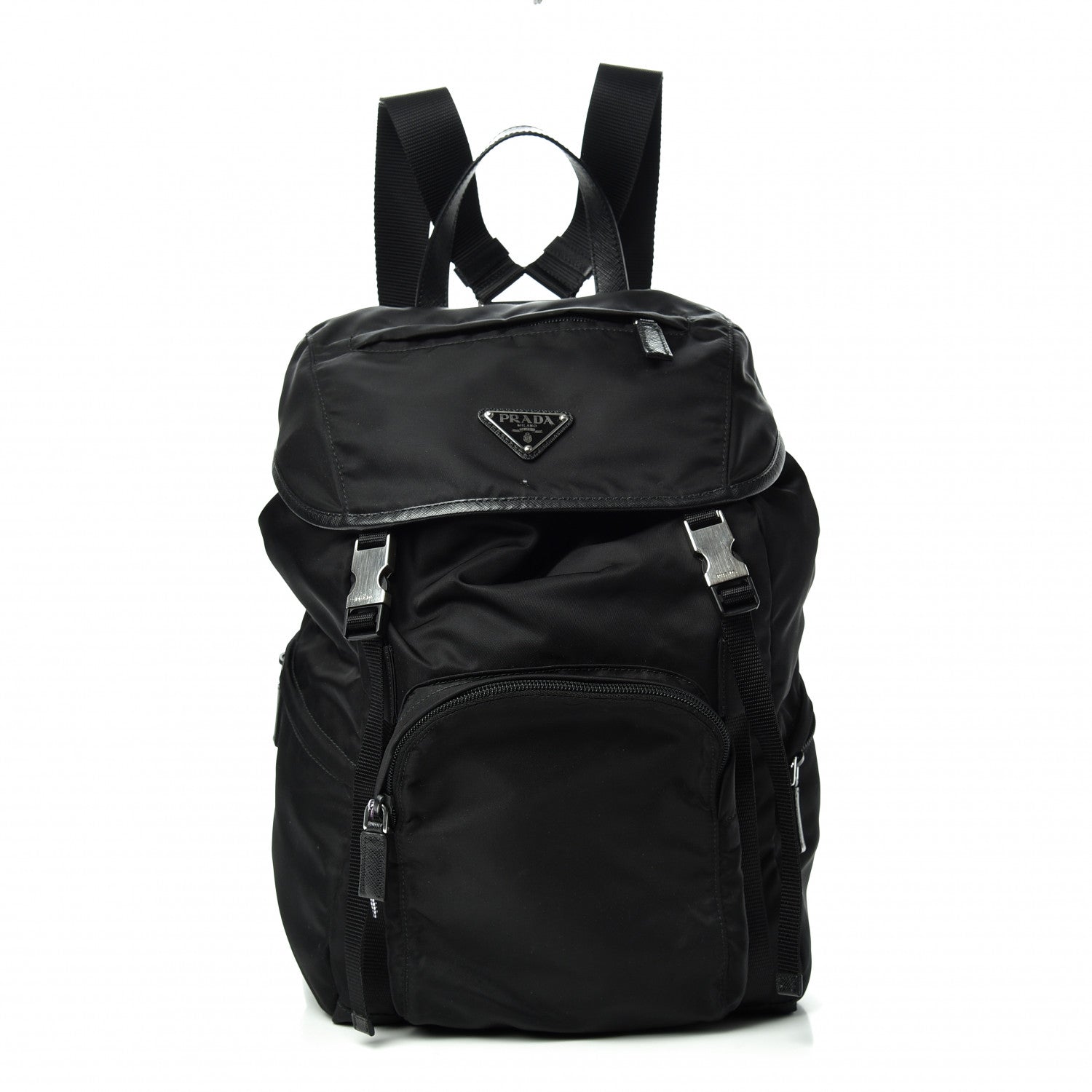 Prada Nylon Vela Saffiano Medium Cinch Backpack Black 1 of 9