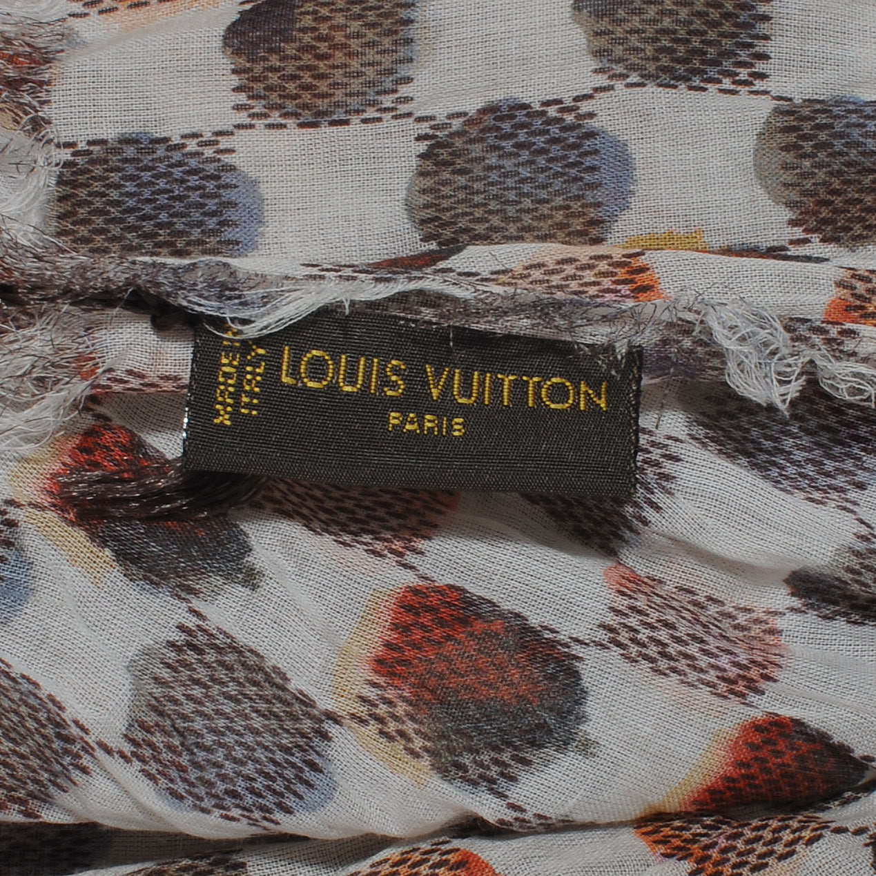 Cotton Painted Damier Etole Stole Scarf Marron